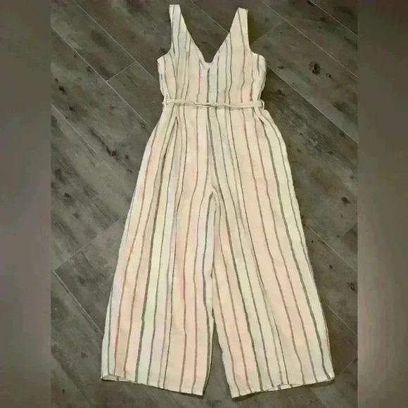 American Eagle Multi Colored Striped Linen Jumpsuit - Picture 11 of 14